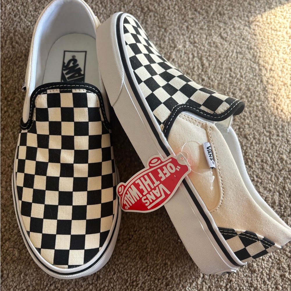 Vans Women’s Black and Cream Checkerboard Slip-Ons Shoes Size 7.5 New